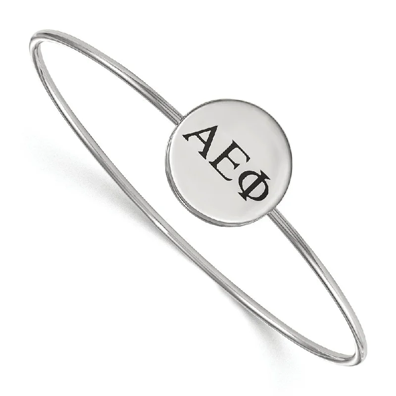 Sterling Silver Alpha Epsilon Phi Blk Enamel Greek Bangle - 6 in.