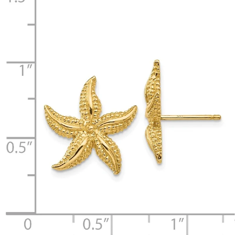 Diamond2Deal 14K Yellow Gold Starfish Stud Earrings (L- 17 mm, W- 16 mm)