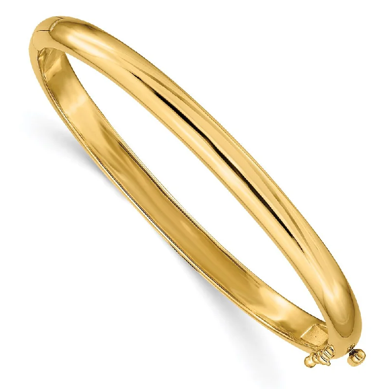 5.6mm 14k Yellow Gold Polished Solid Half Round Hinged Bangle Bracelet