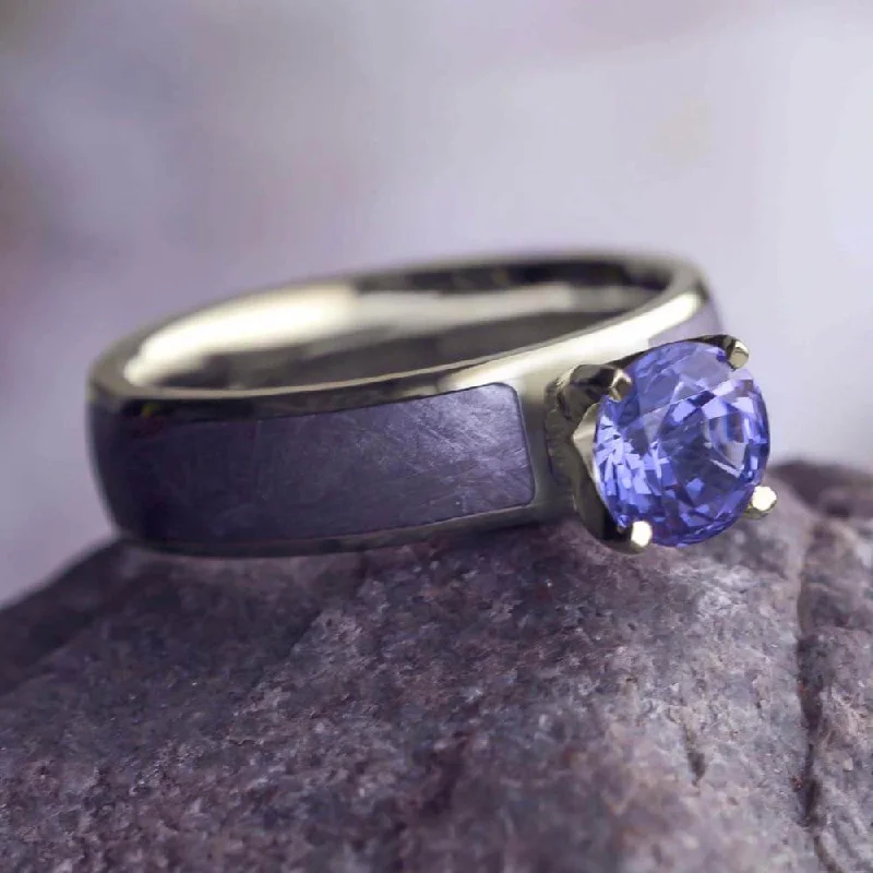 Meteorite Engagement Ring With Solitaire Tanzanite