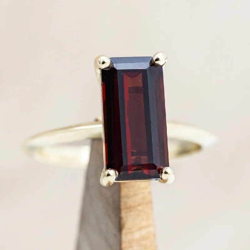 "ALEXA" - EMERALD CUT MOZAMBIQUE GARNET SOLITAIRE ENGAGEMENT RING