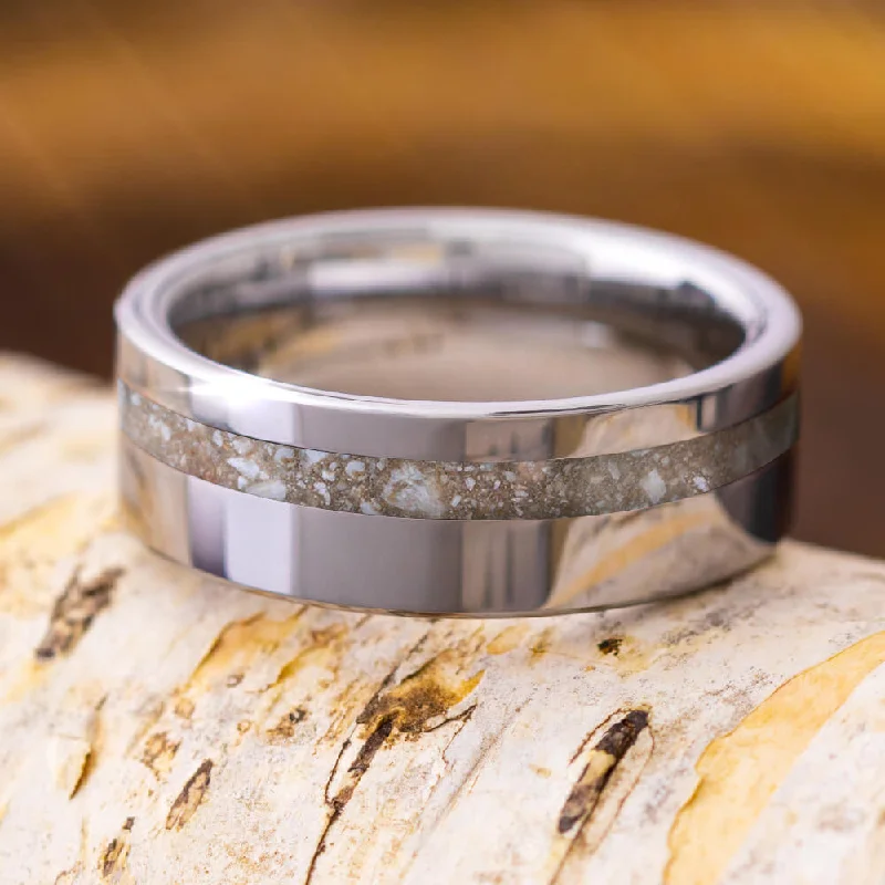 Simple Memorial Ring, Titanium Band With Ashes Inlaid