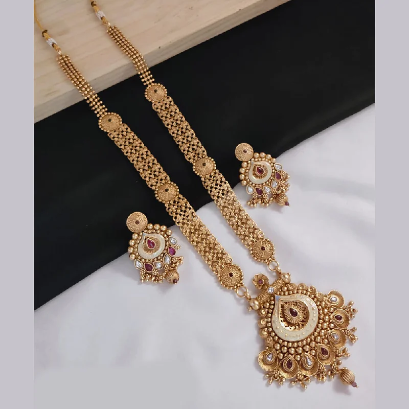 Lucentarts Jewellery Gold Plated Pota Stone And Meenakari Long Necklace Set