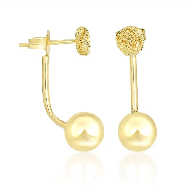 14k Yellow Gold Double Sided Knot and Ball Design Earrings