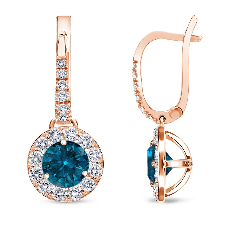 Auriya 1/2 to 2ctw Blue Diamond Halo Dangle Earrings 14k Rose Gold (SI1-SI2)