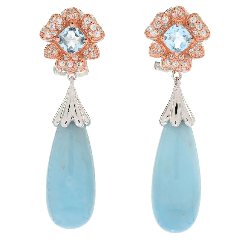 Dallas Prince Sterling Silver 1.75" Aquamarine & Gemstone Drop Earrings. Collection: Garden Party.