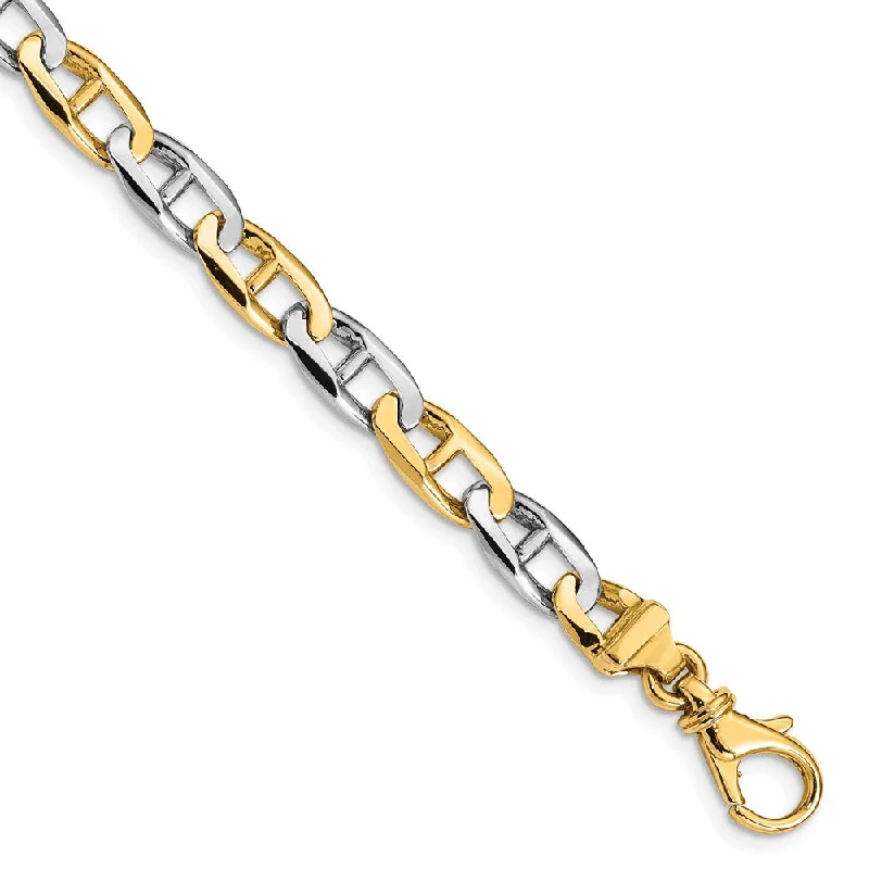 6.5mm 14k Two Tone Gold Polished Anchor Link Chain Bracelet