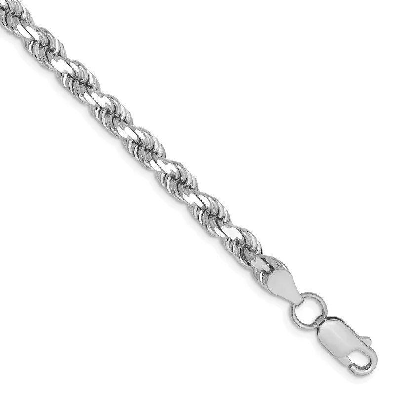 4.5mm, 14k White Gold, Diamond Cut Solid Rope Chain Bracelet