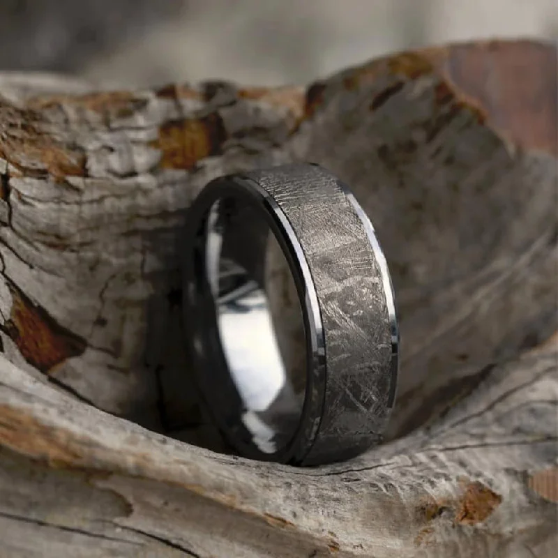 Tungsten Wedding Band with Gibeon Meteorite Inlay