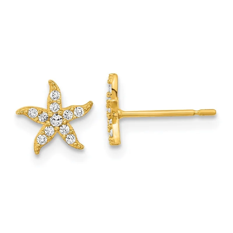 14k Yellow Gold Cubic Zirconia Starfish Stud Earrings (L-7.18 mm, W-7.16 mm)