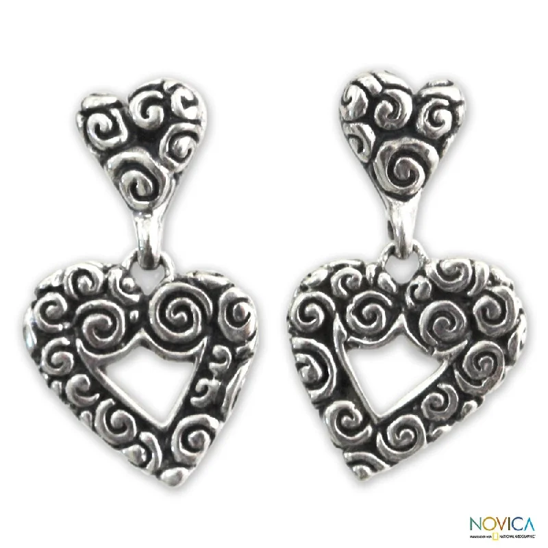 Handmade Sterling Silver 'Javanese Hearts' Earrings (Indonesia)