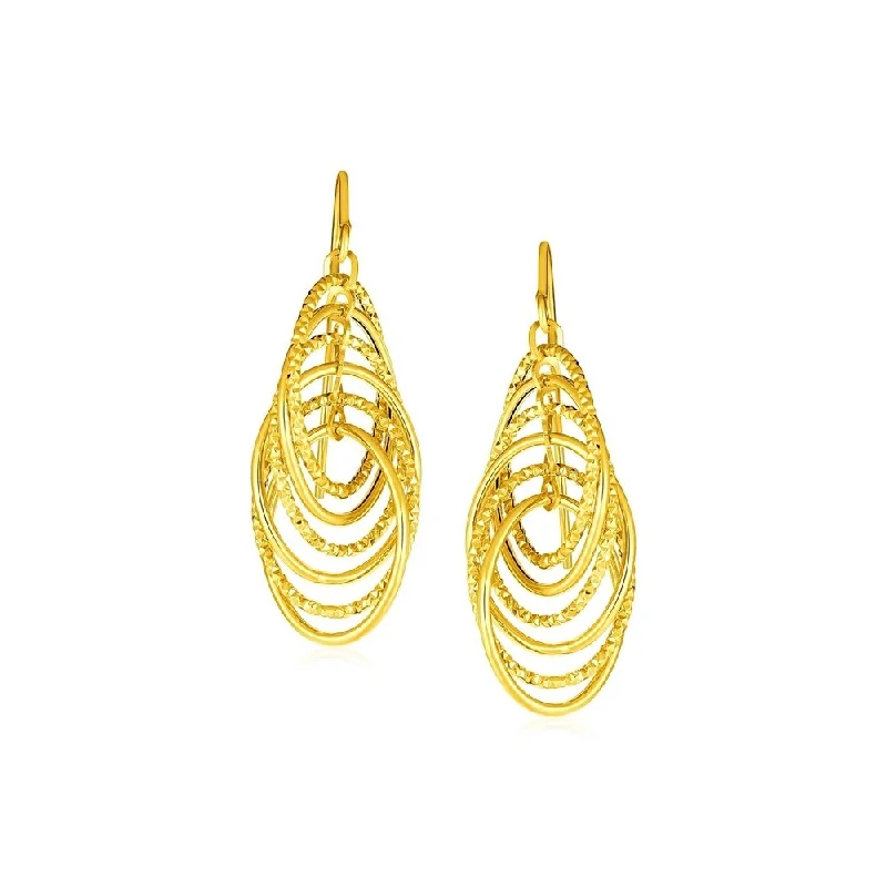 14k Yellow Gold Post Earrings with Graduated Spiral Dangles