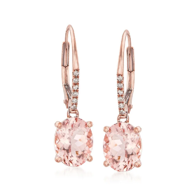 14Kt Rose Gold Morganite, Diamond Dangle Earrings