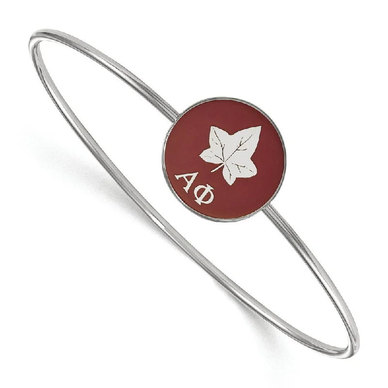 Sterling Silver Alpha Phi Red Enamel Leaf Bangle - 8 in.