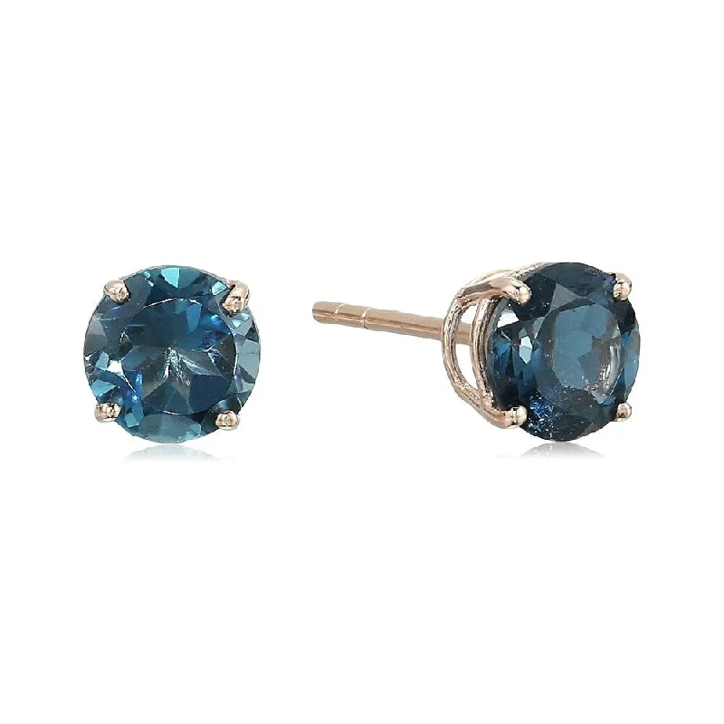 10k Rose Gold London Blue Topaz Round Stud Earrings