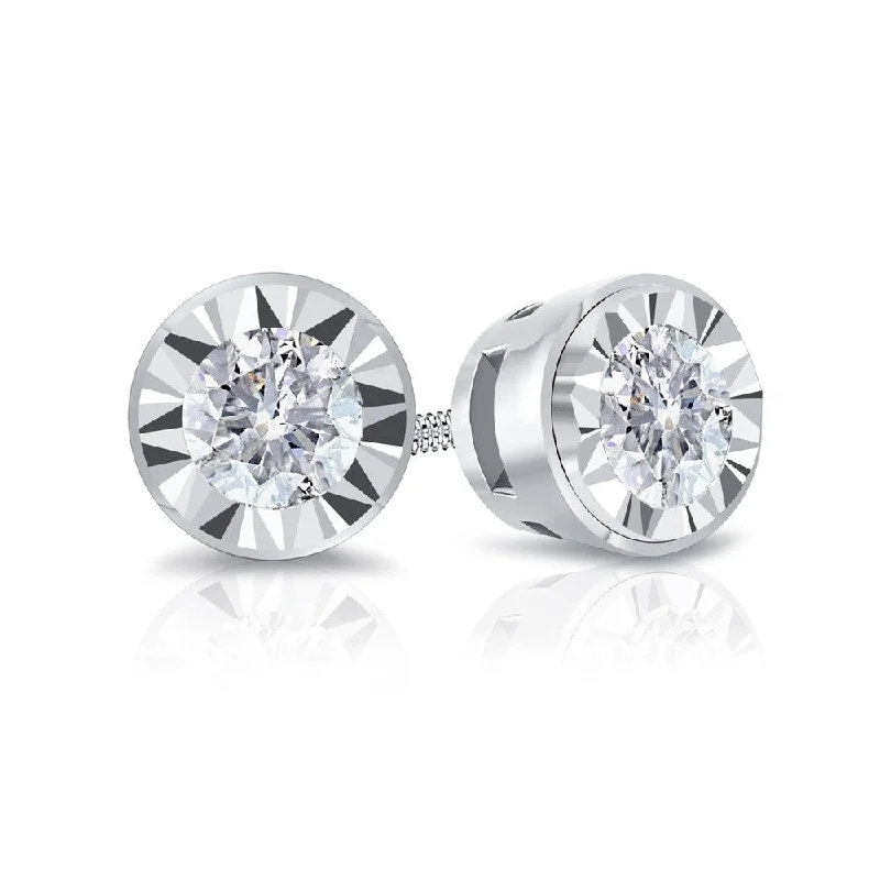 Auriya Round 1/5cttw Bezel Set Diamond Stud Earrings 14K Gold