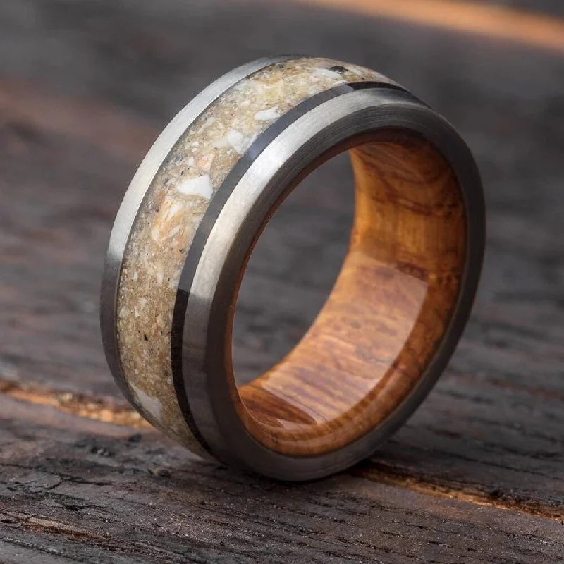 Memorial Ring with Ashes and Oak Wood Sleeve