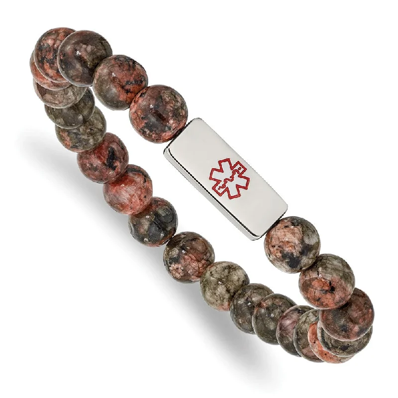 8.5mm Stainless Steel Jasper Bead Enamel Medical I.D. Stretch Bracelet