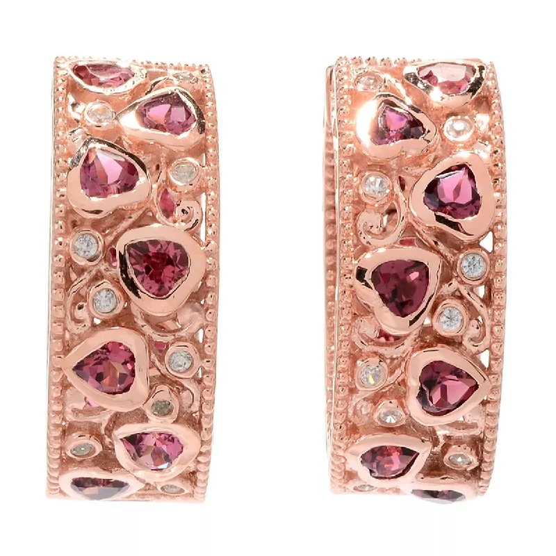 Dallas Prince Designs 1" 6.40ctw Pink Tourmaline & White Zircon Heart Hoop Earrings