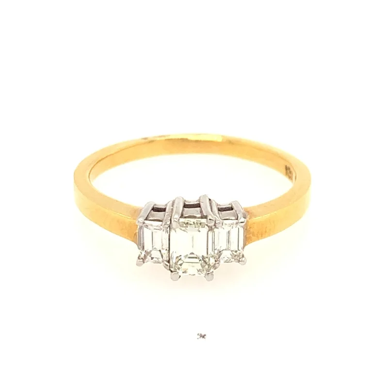 18 Karat Two Tone 3 Stone Engagement Ring