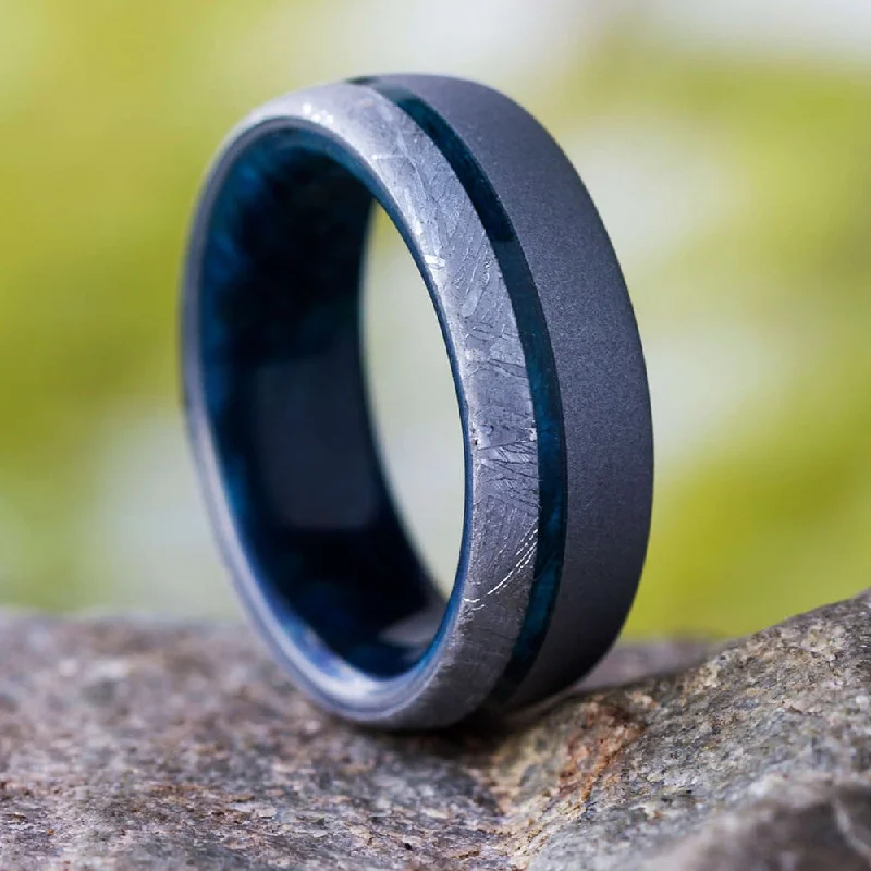 Meteorite & Blue Wood Men's Wedding Band