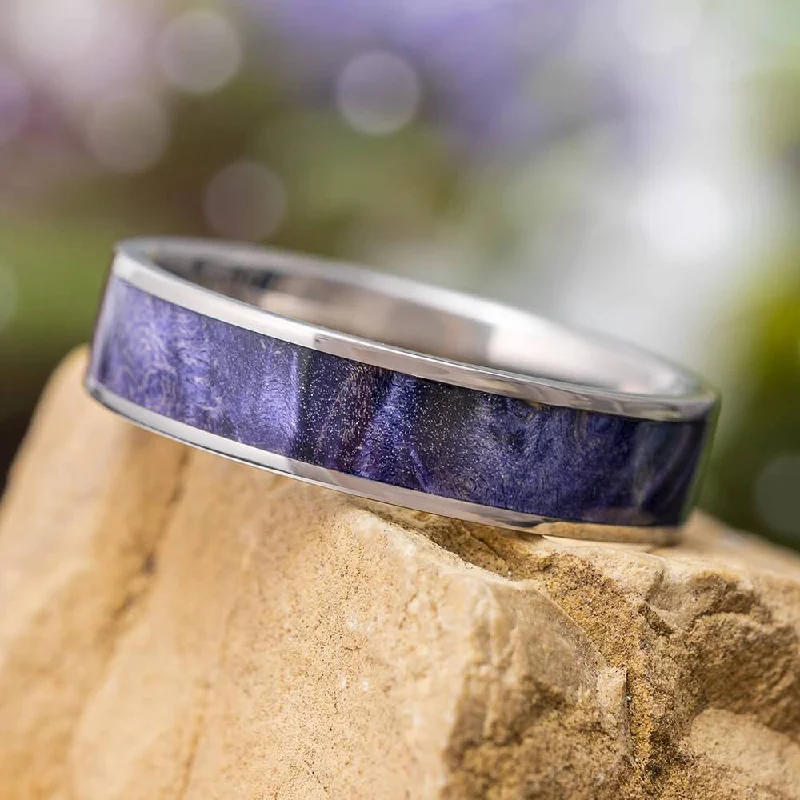 Handmade Wedding Band with Purple Box Elder Wood Burl