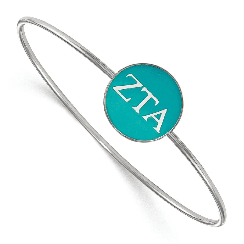 Sterling Silver Zeta Tau Alpha Teal Enamel Greek Bangle - 6 in.