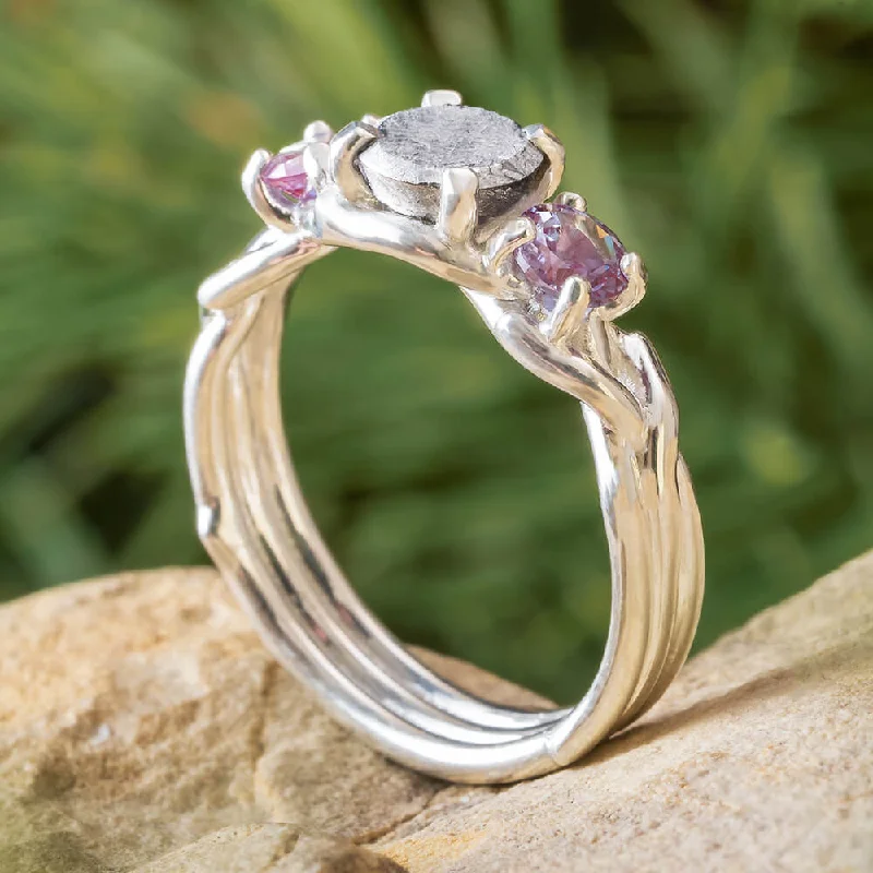 Three Stone Alexandrite & Meteorite Engagement Ring