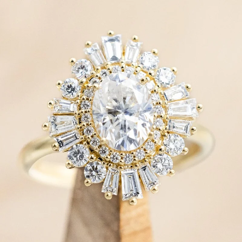 "APHRODITE" - OVAL CUT MOISSANITE ENGAGEMENT RING WITH DIAMOND HALO