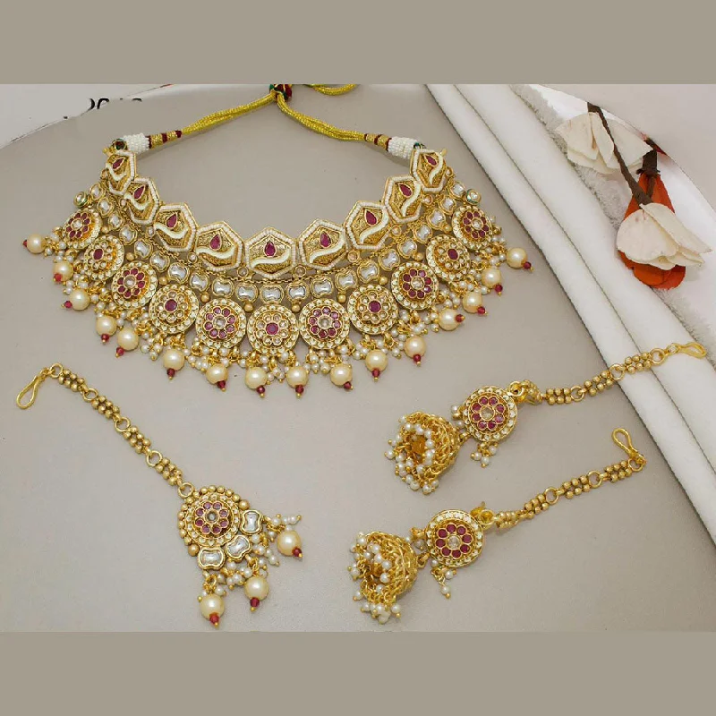 JCM Gold Plated Kundan Stone And Meenakari Necklace Set