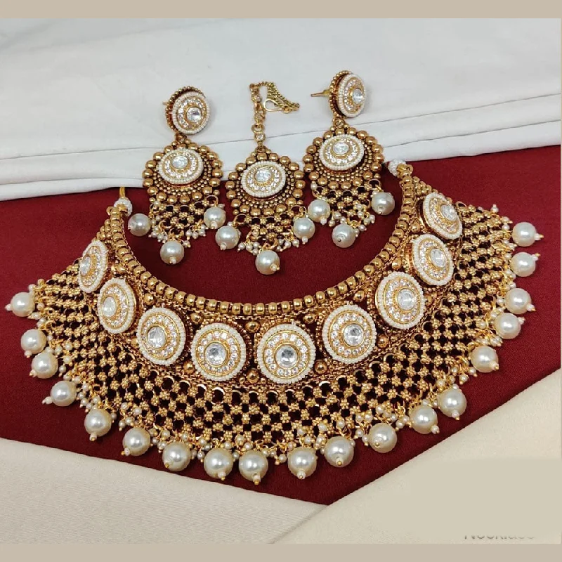 Manisha Jewellery Gold Plated Pota Stone And Pearls Choker Necklace Set