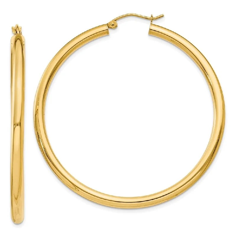 Diamond2Deal 14K Yellow Gold 3mm Lightweight Tube Hoop Earrings (L- 50 mm, W- 3 mm)