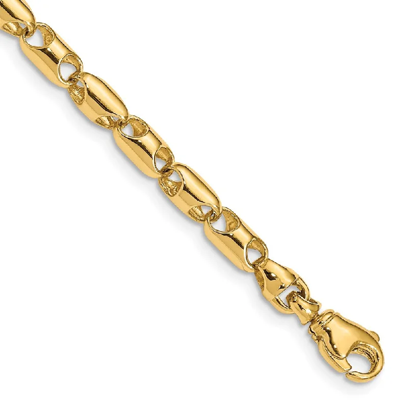 4mm 14k Yellow Gold Fancy Barrel Link Chain Bracelet, 8.5 Inch