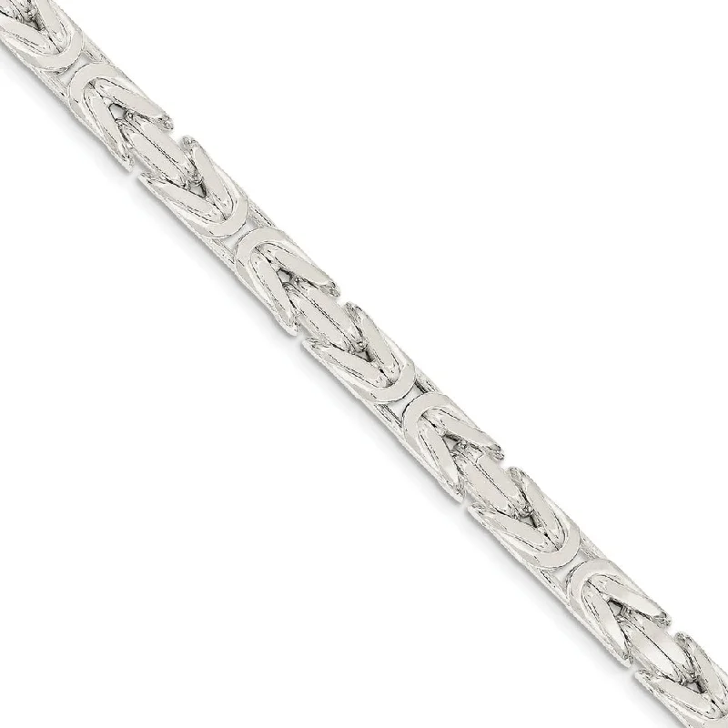 Mens 7.5mm Sterling Silver Square Solid Byzantine Chain Bracelet, 9in