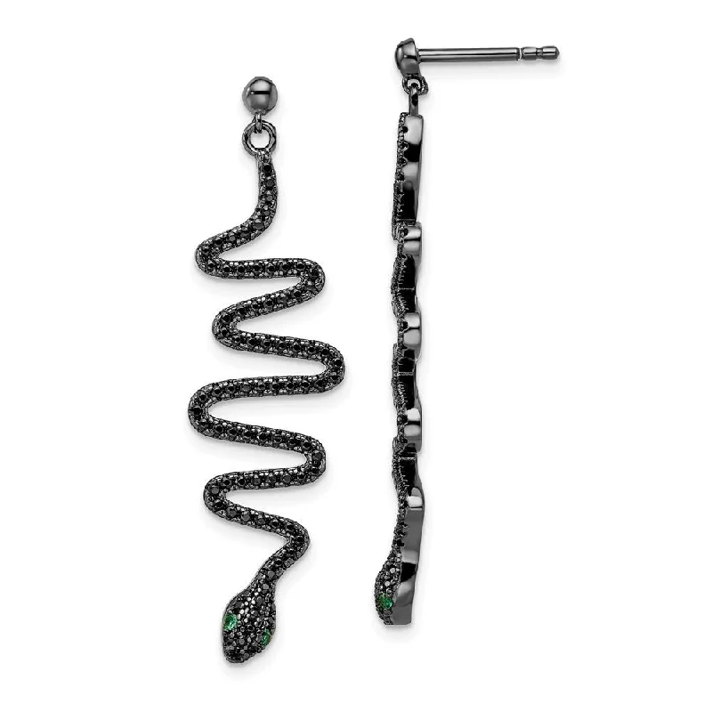 925 Sterling Silver Green Black Spinel Brilliant Embers Snake Dangle Earrings