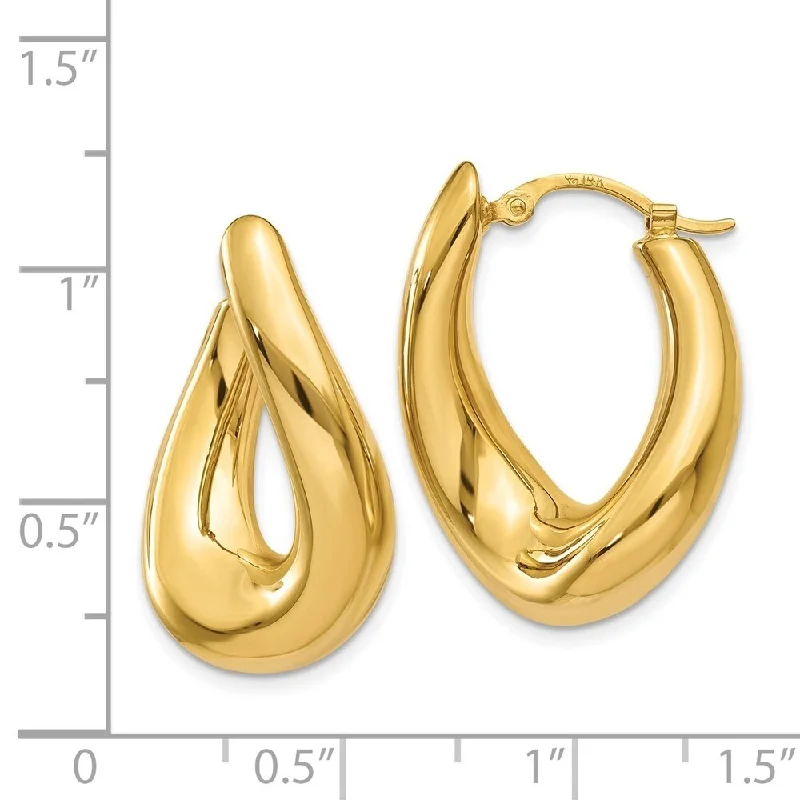 Diamond2Deal 14K Yellow Gold Twisted Oval Hoop Earrings (L- 23 mm, W- 9 mm)