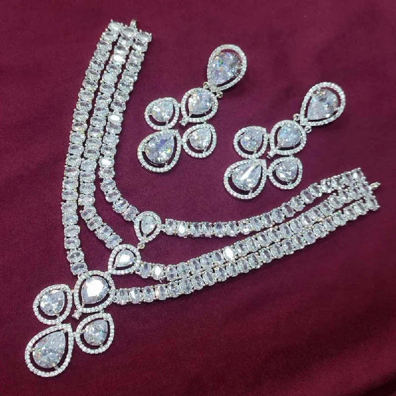 Akruti Collection Silver Plated American Diamonds Necklace Set