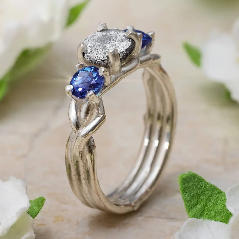 Alternative Engagement Ring With Branch Design And Blue Sapphires