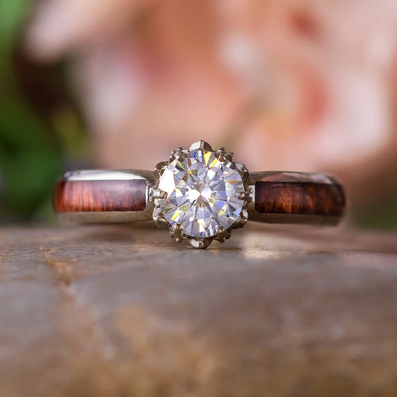 Moissanite Engagement Ring with Lotus Flower Setting