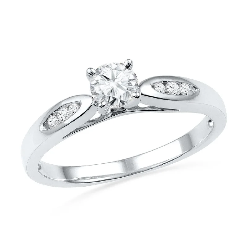 Diamond 4 Prong Engagement Ring With Accented Band