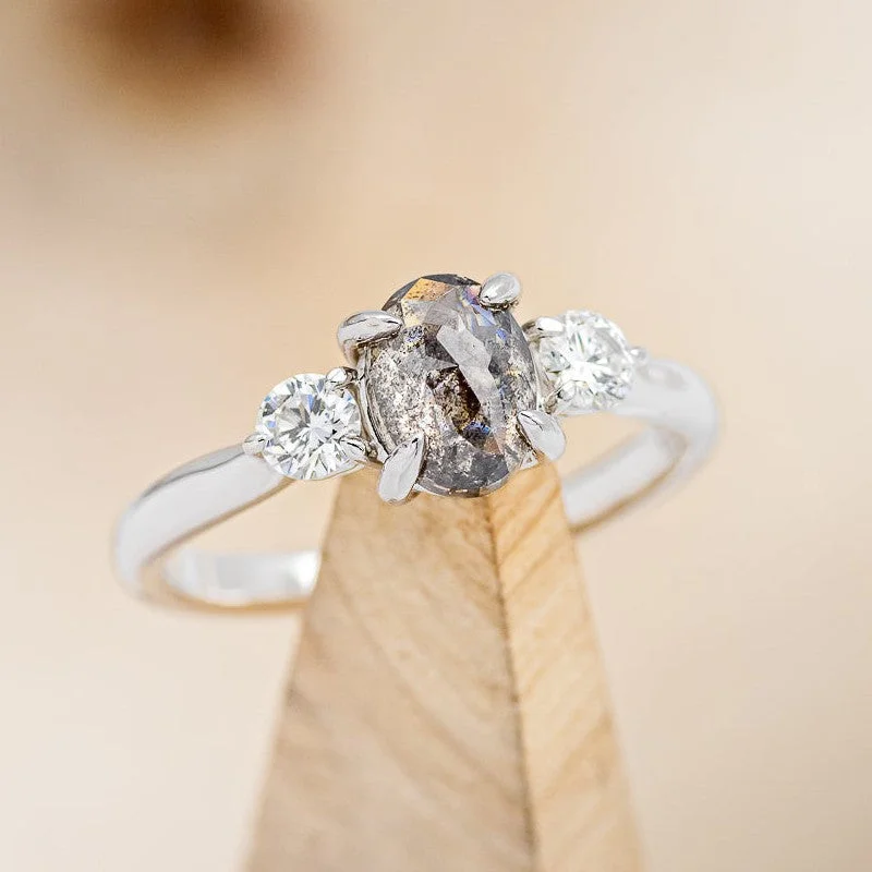 "NAYA" - OVAL SALT & PEPPER DIAMOND ENGAGEMENT RING WITH DIAMOND ACCENTS