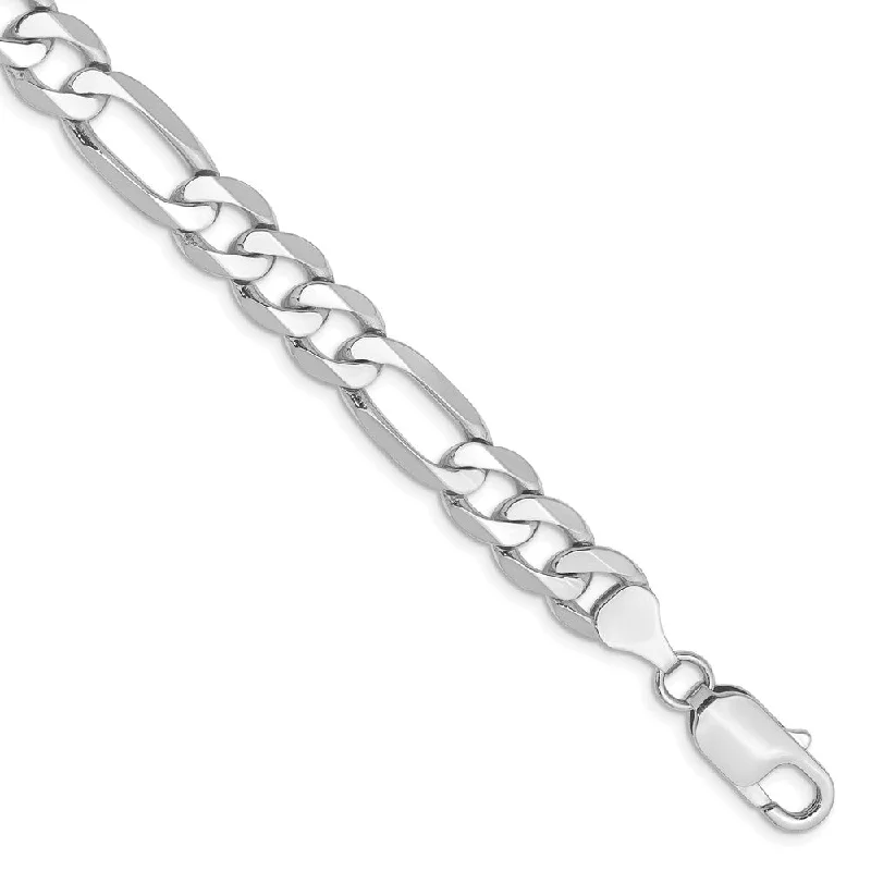 Men's 7.5mm 14K White Gold Solid Flat Figaro Chain Bracelet, 9 Inch