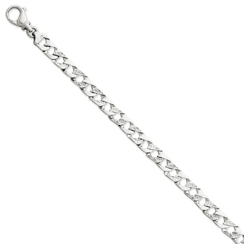 Men's 14k White Gold, 7.5mm Fancy Curb Link Chain Bracelet