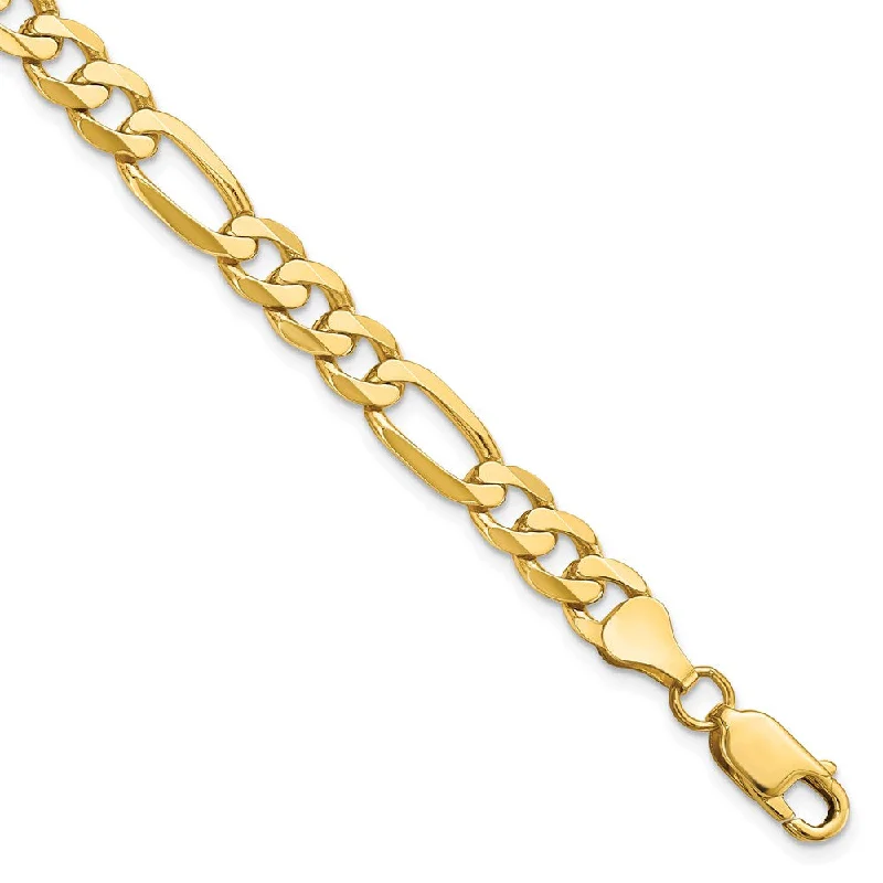 Men's 7mm 14K Yellow Gold Solid Flat Figaro Chain Bracelet