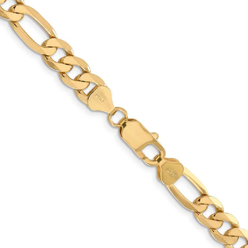 Men's 7.5mm, 14k Yellow Gold, Flat Figaro Chain Bracelet