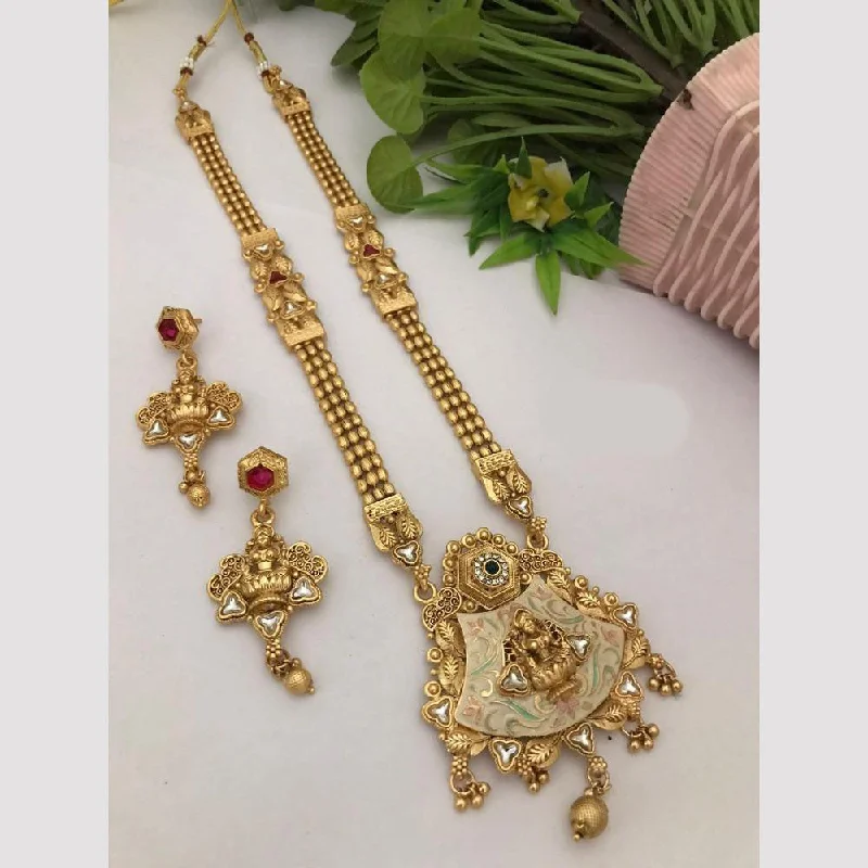 FS Collection Gold Plated Kundan Stone And Meenakari Temple Necklace Set