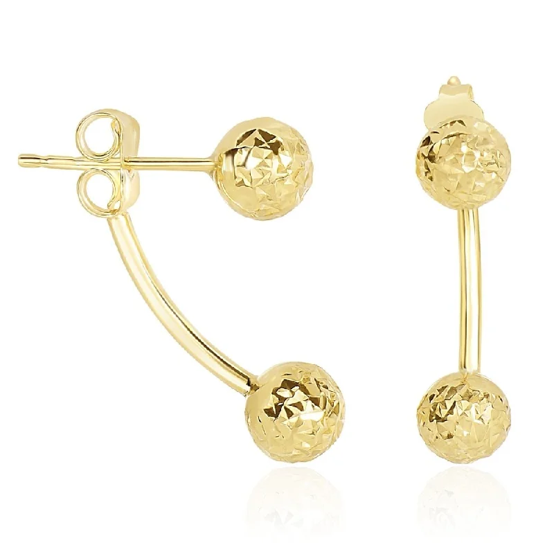 14k Yellow Gold Double Sided Diamond Cut Ball Earrings