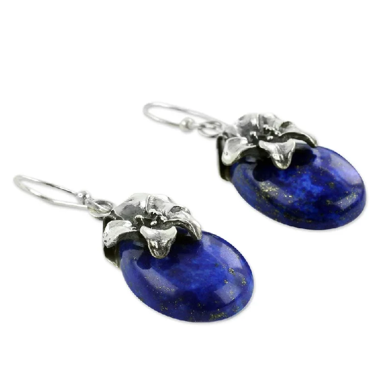 NOVICA Handmade Sterling Silver 'Lovely Lily' Lapis Lazuli Earrings (India)