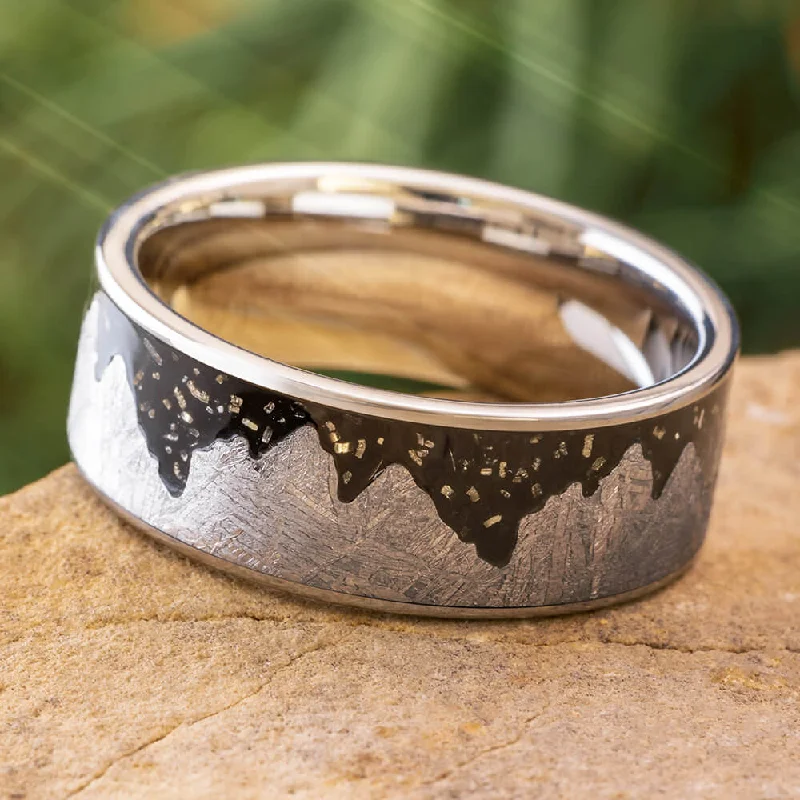 Meteorite Moonscape Ring With Black Stardust