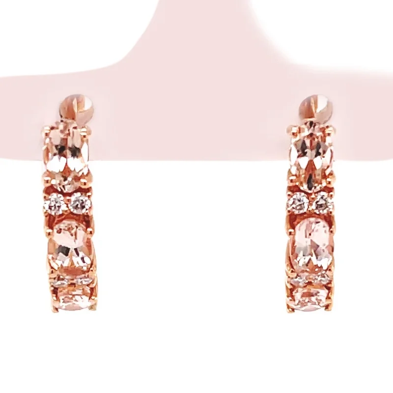 14KT Rose Gold Morganite and Diamond Hoop Earrings